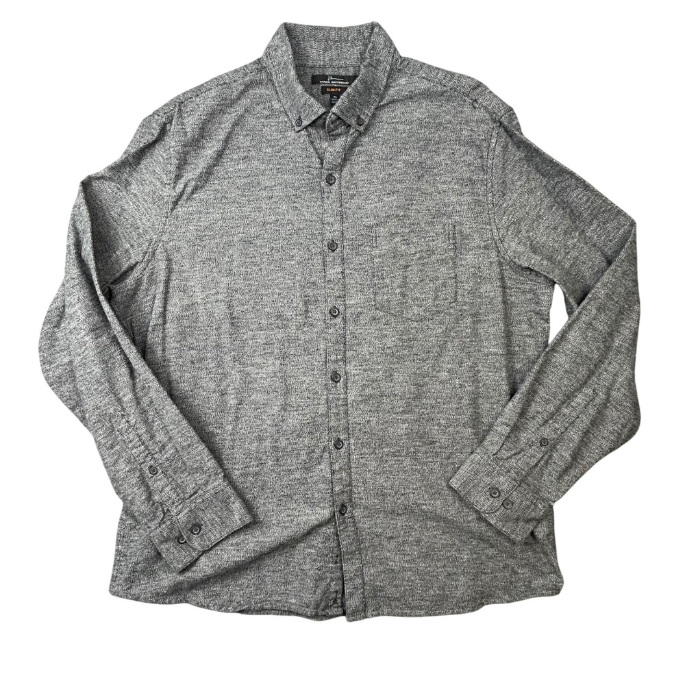 Marc Anthony Mens Slim Fit Long Sleeve Button Down Shirt Grey Textured Cotton XL